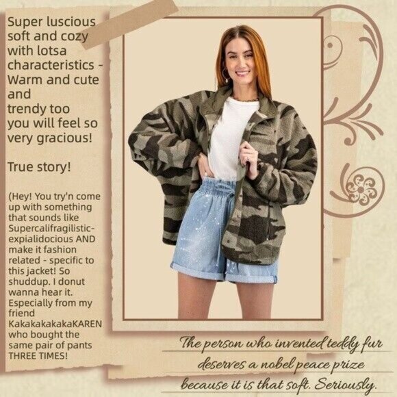 EASEL SUPER Soft & Cozy Camo Print Lined Fleece Jacket Snap Closure Side Pockets - Picture 4 of 15